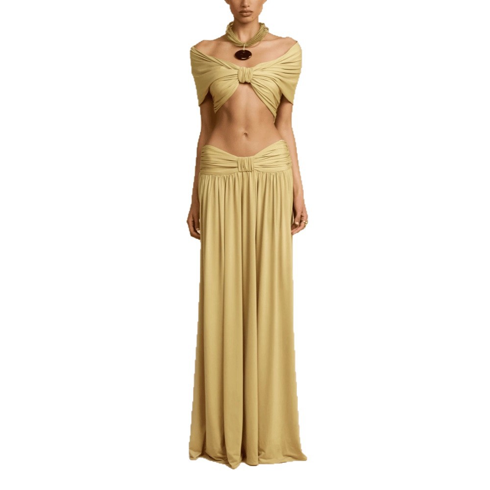 Bustier-style Waist-cinching Fashion Set Dress In Solid Color