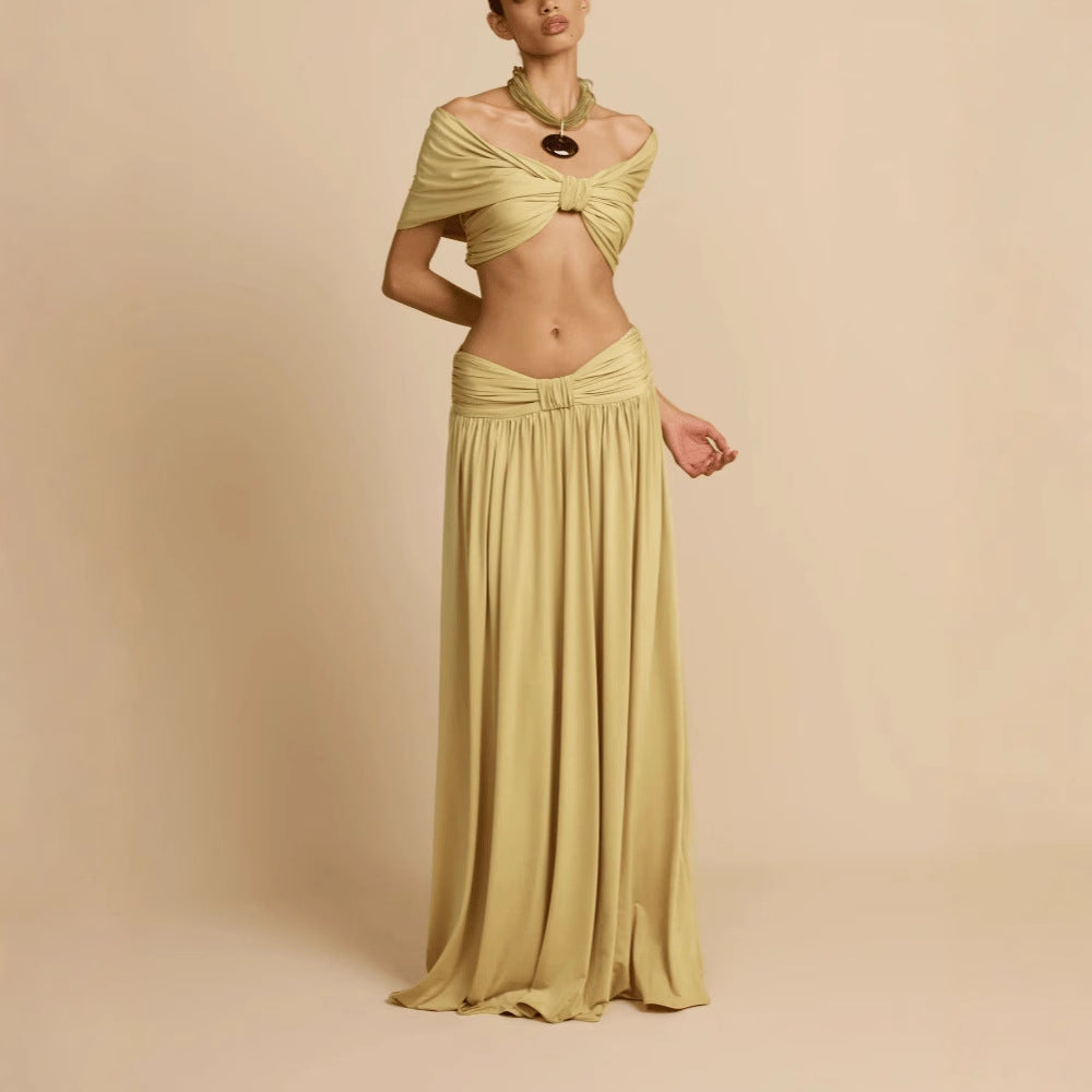 Bustier-style Waist-cinching Fashion Set Dress In Solid Color