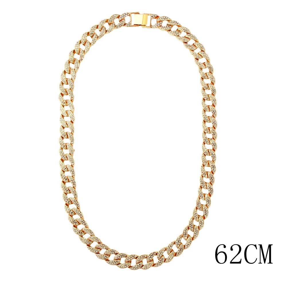 KH Cuban Link Chain Choker Necklace Iced fashion Rhinestone Jewelry.