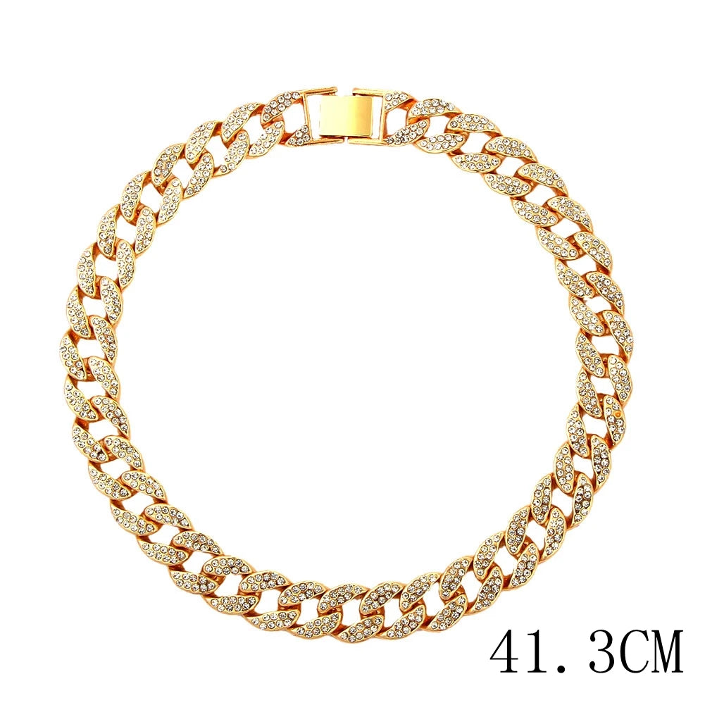 KH Cuban Link Chain Choker Necklace Iced fashion Rhinestone Jewelry.