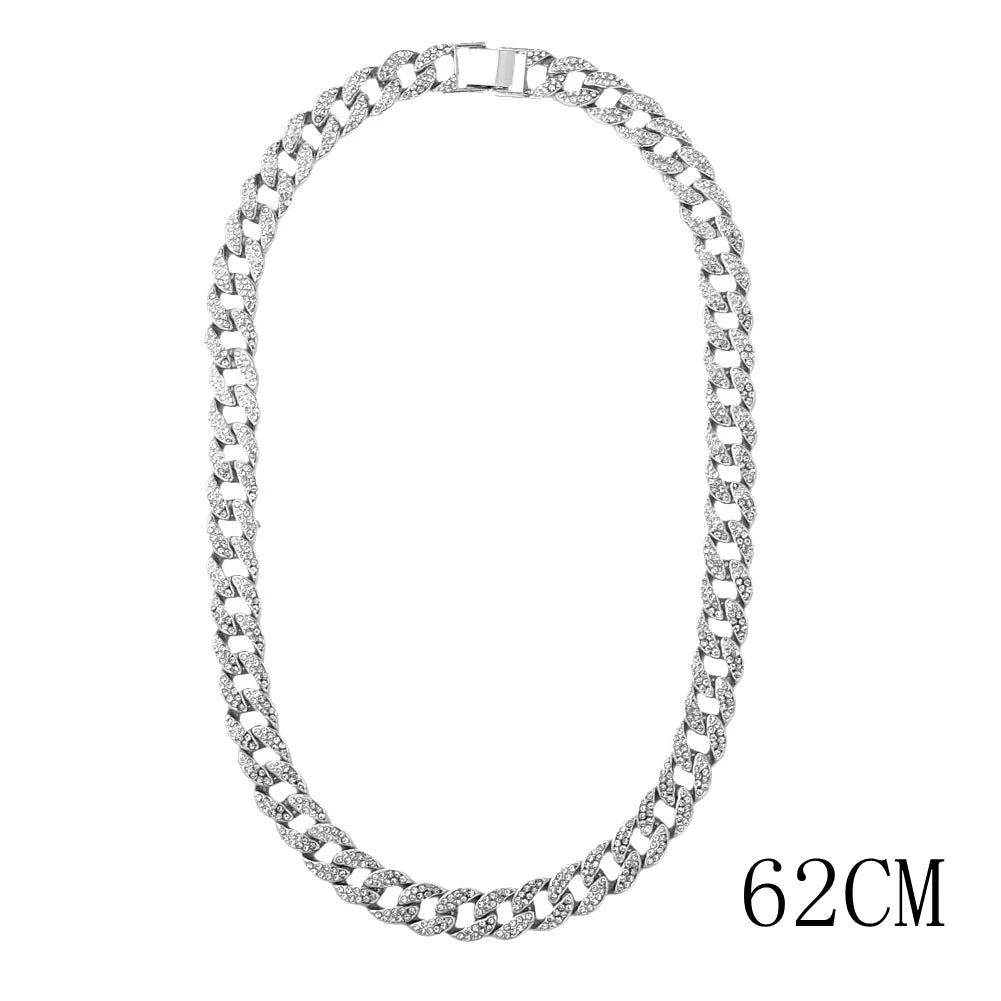 KH Cuban Link Chain Choker Necklace Iced fashion Rhinestone Jewelry.