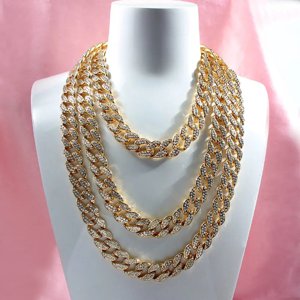 KH Cuban Link Chain Choker Necklace Iced fashion Rhinestone Jewelry.