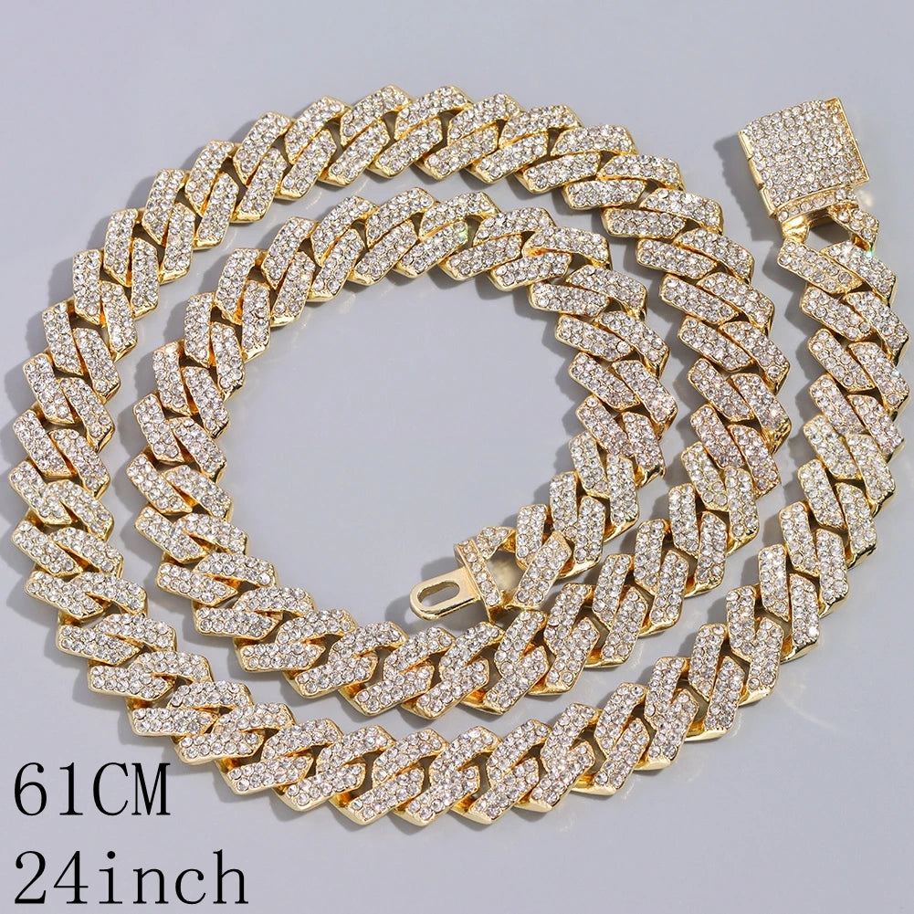 KH Cuban Link Chain Choker Necklace Iced fashion Rhinestone Jewelry.