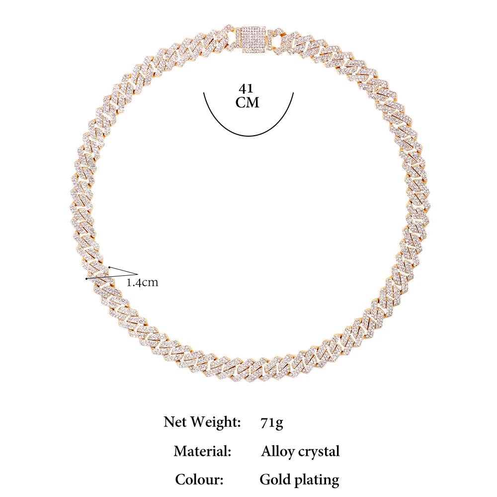 KH Cuban Link Chain Choker Necklace Iced fashion Rhinestone Jewelry.