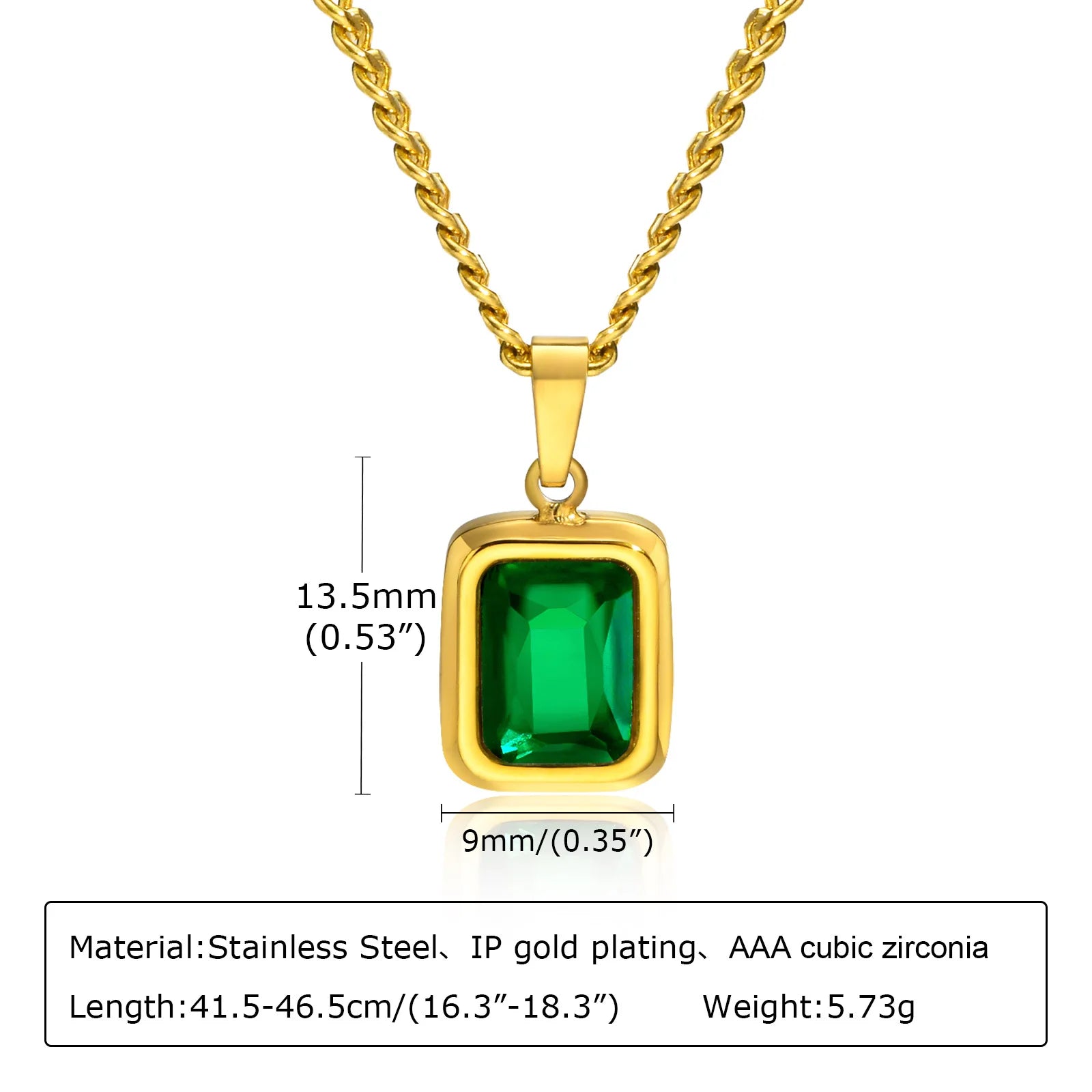 KH Royal Emerald Drop Necklace, Crystal Stone Chain Stainless Steel For women