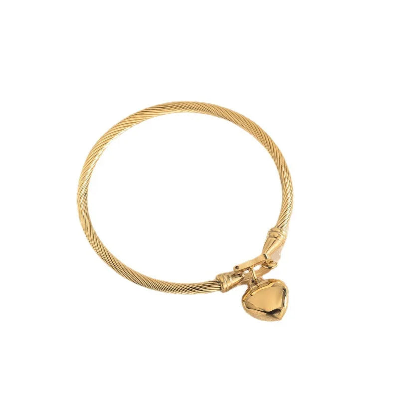 KH 18k Gold Royale Amour Heart Charm Bangle Stainless Steel.