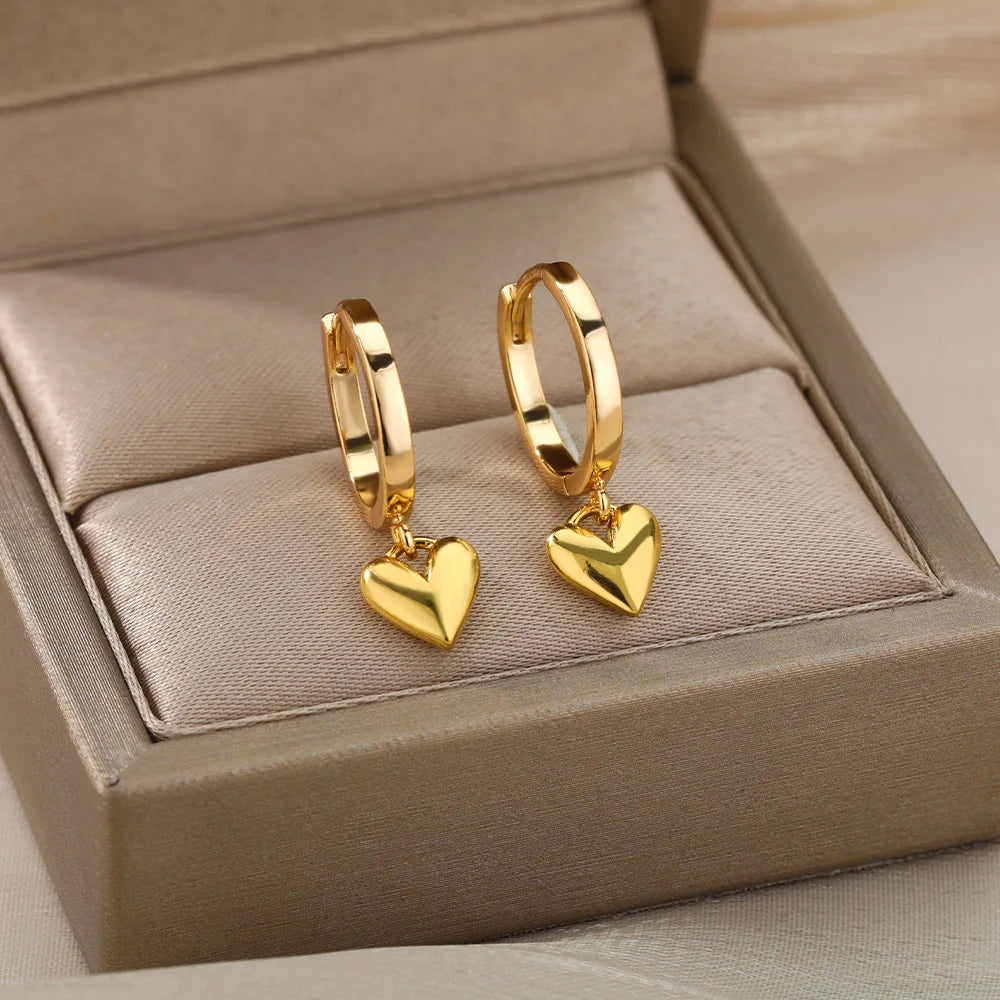 KH Stainless Steel Golden Amour Heart Earrings. Other styles sliver and gold.