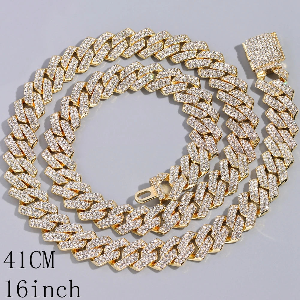 KH Cuban Link Chain Choker Necklace Iced fashion Rhinestone Jewelry.