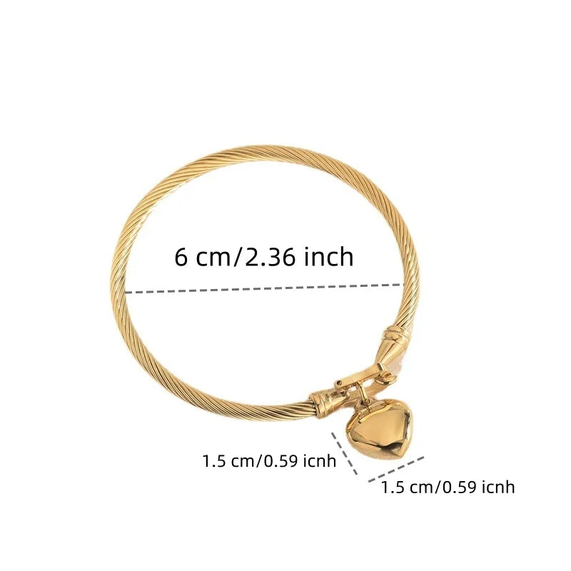 KH 18k Gold Royale Amour Heart Charm Bangle Stainless Steel.