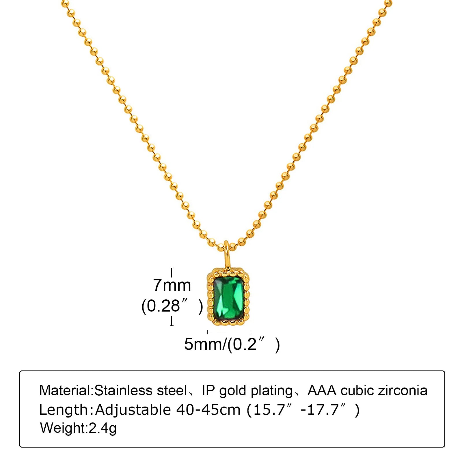 KH Royal Emerald Drop Necklace, Crystal Stone Chain Stainless Steel For women