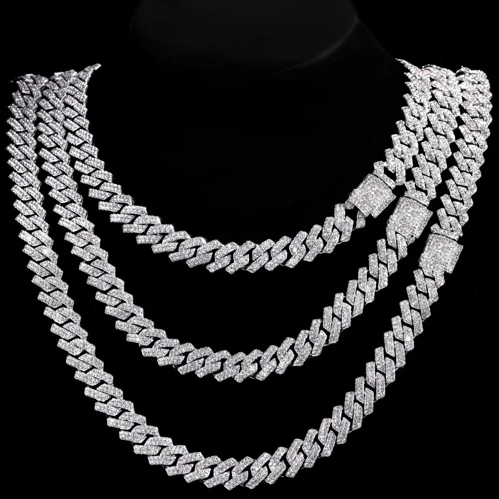 KH Cuban Link Chain Choker Necklace Iced fashion Rhinestone Jewelry.