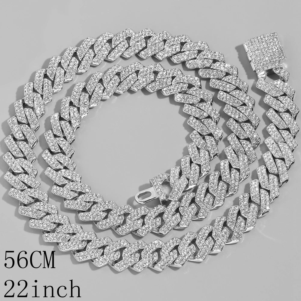KH Cuban Link Chain Choker Necklace Iced fashion Rhinestone Jewelry.