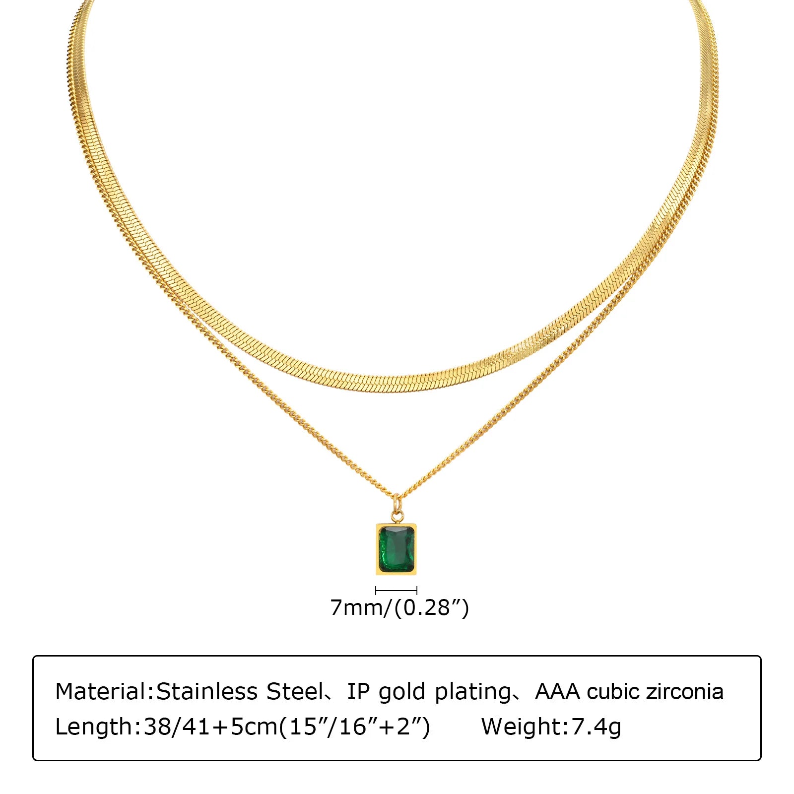 KH Royal Emerald Drop Necklace, Crystal Stone Chain Stainless Steel For women