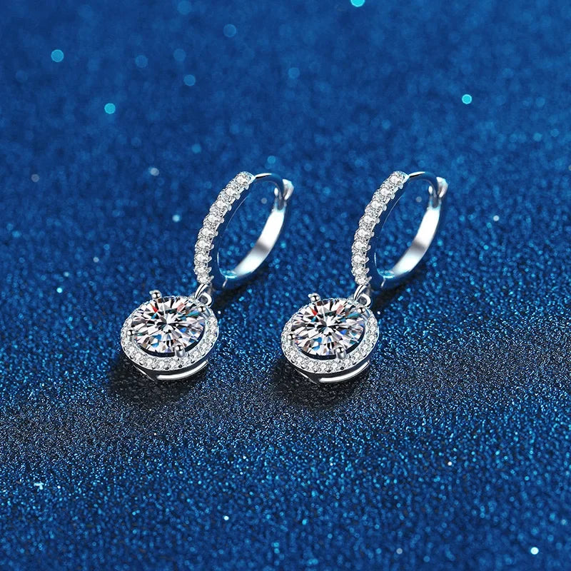 KH 925 Sterling Silver 1 Carat Moissanite Round Earrings Engagement Wedding Daily Work Party Travel Luxurious Gift For Women