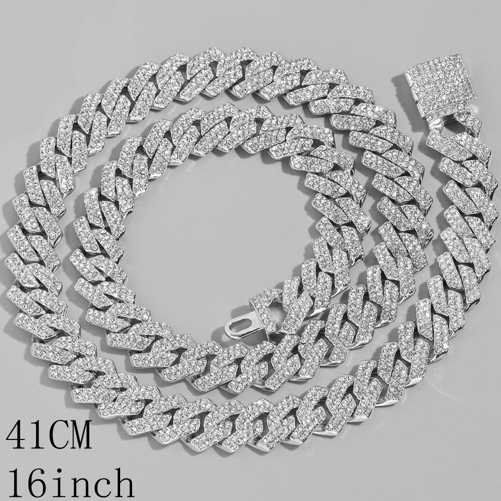 KH Cuban Link Chain Choker Necklace Iced fashion Rhinestone Jewelry.
